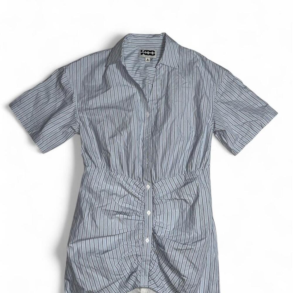KCD Future Collective Kahlana Barfield Brown Ruched Striped Shirt Dress M